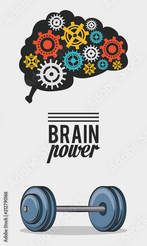Brain power with gears and weight vector illustration graphic design