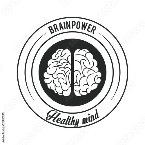 Brain power healthy mind label round emblem vector illustration graphic design