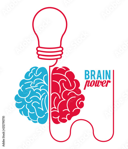 Brain power emblem on red and blue colors vector illustration graphic design