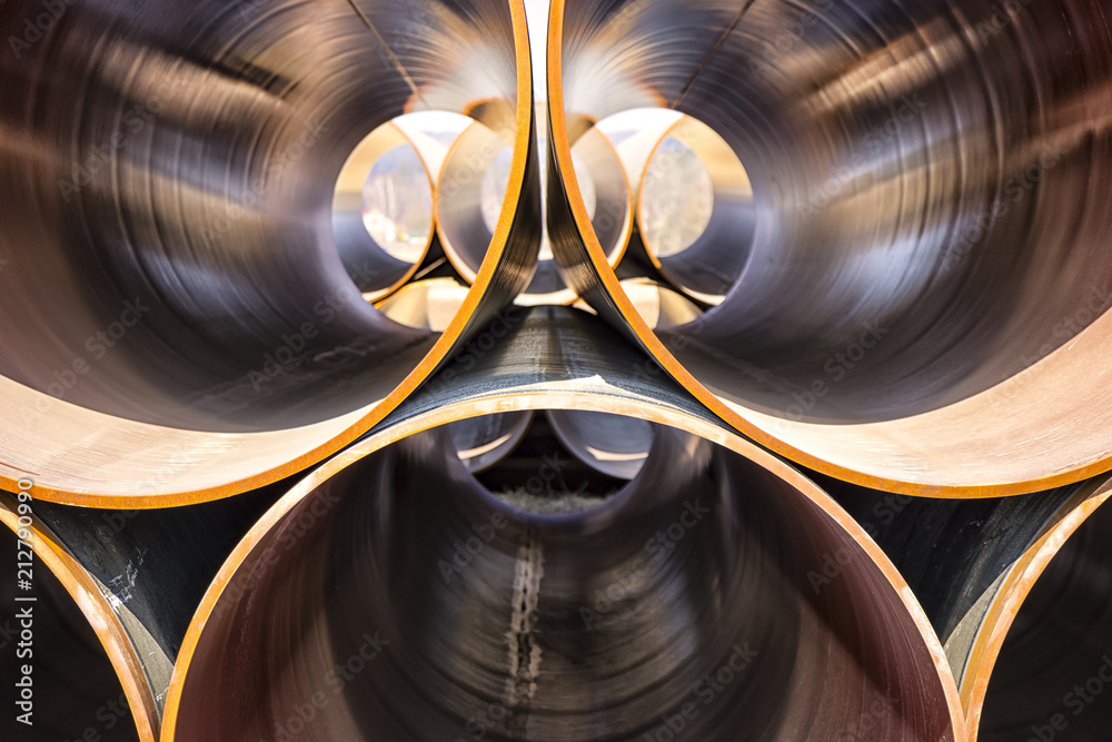 Inside of metallic gas tubes, part of gas pipeline.