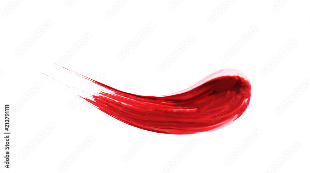 Red stroke of nail polish smear on a white background. Texture of red lipstick isolatedon white. Smear of red varnish ink Red stroke of nail polish smear on a white background. Texture of red lipstick isolatedon white. Smear of red varnish ink