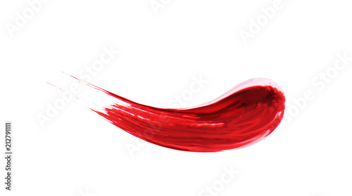 Red stroke of nail polish smear on a white background. Texture of red lipstick isolatedon white. Smear of red varnish ink
