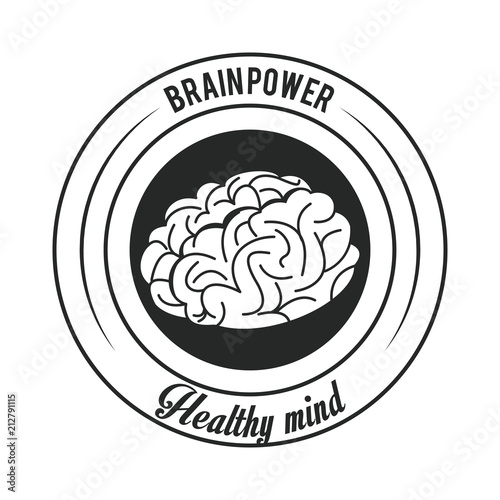Brain power healthy mind label round emblem vector illustration graphic design