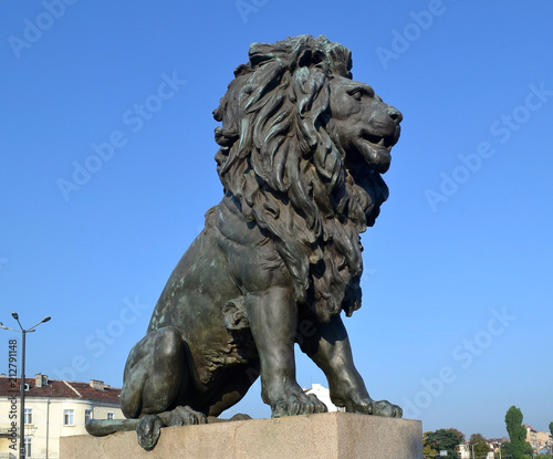 One from four lions on Lion's Bridge in Sofia Bulgaria. This bridge was built by architects Vaslav and Josef Prosek in 1889-1891. The lions are made by the Viennese firm Rudolf Philip Waagner & Biro