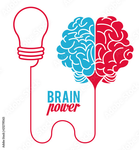 Brain power emblem on red and blue colors vector illustration graphic design