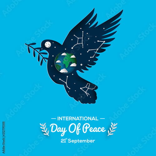 international peace day with dove bearing the world greeting card