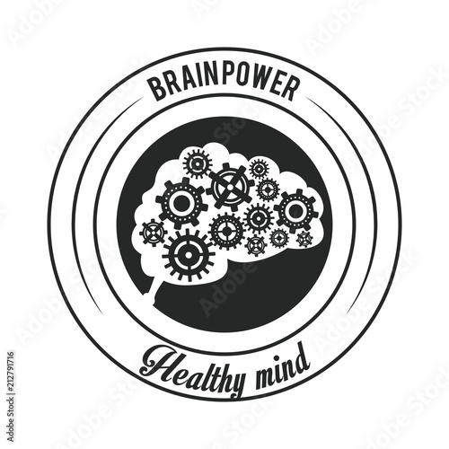 Brain power healthy mind label round emblem vector illustration graphic design