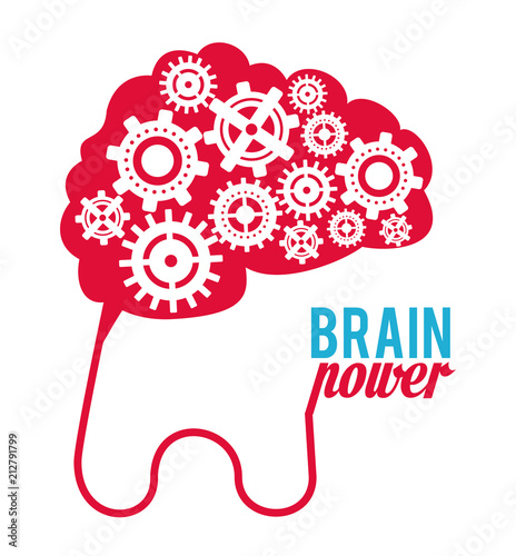 Brain power emblem on red and blue colors vector illustration graphic design