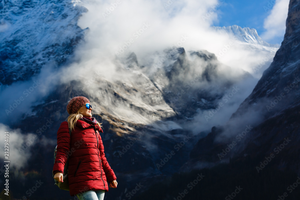 girl and mountain in switzerland