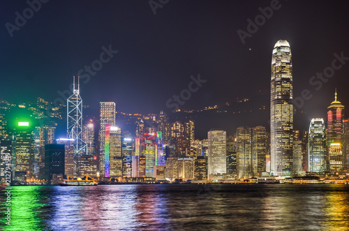 Panoramic View of Hong Kong island skyline at night