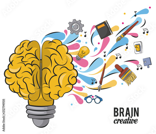 Creative brain with school supplies vector illustration graphic design