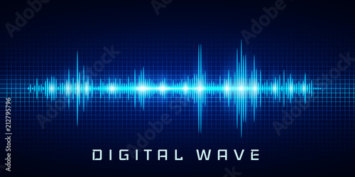 Digital wave, Sound waves oscillating glow light, Abstract technology background - Vector