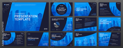 Powerpoint presentation design templates set. Use for keynote presentation template, brochure design, website slider, landing page design, annual report, facebook banner, company profile.