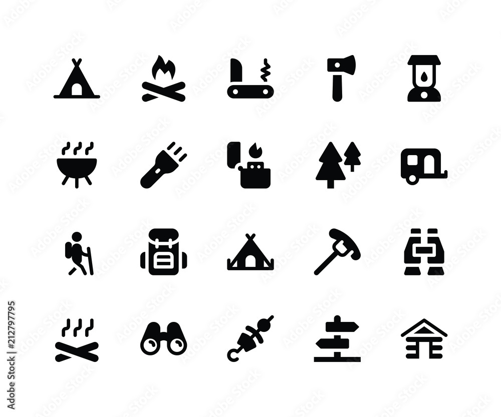 Simple Set of Camping Related Vector Glyph Icons. Contains such Icons ...