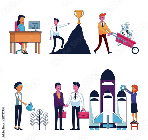 Set of business people and office icons vector illustration graphic design