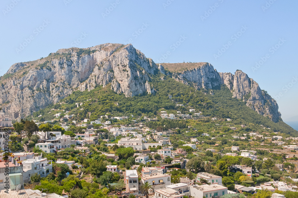 Panoramic view of Capri, an important touristic island on the south side of the Gulf of Naples, in the Campania region of Italy