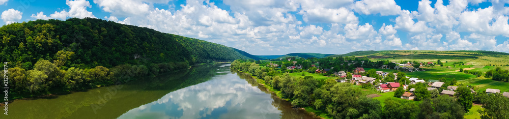 панорама красивый вид  пейзаж река лес