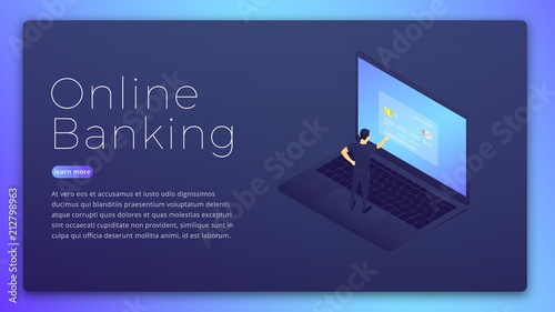 Online banking. Online bank app isometric concept. Online banking hero image design
