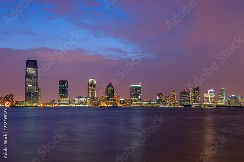 New Jersey skyline from New York  Battery Park  after sunset