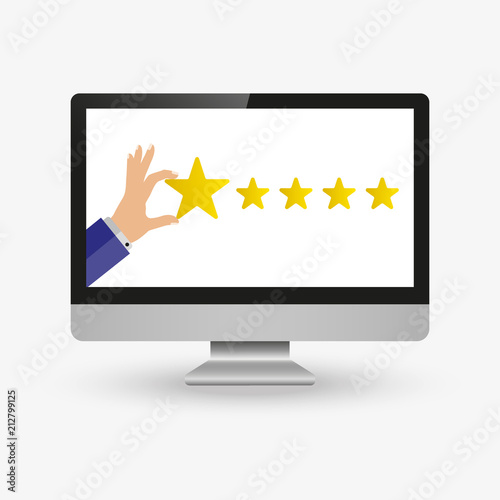 Businessman hand giving five star rating, Feedback concept vector illustration flat style