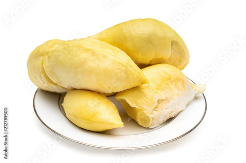 durian in white plate with clipping path