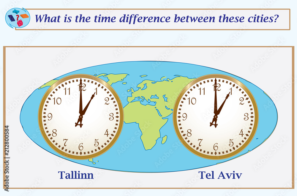 Naklejka premium Logical task. What is the time difference between these cities?