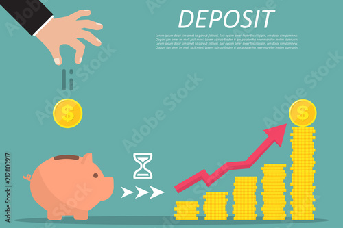 Concept of saving or save money or open a bank deposit. Hand falling gold coins