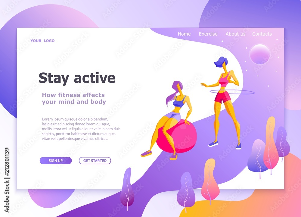 Landing page template of healthy lifestyle Womens fitness Vector