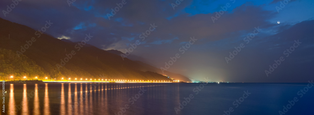Night view of the coastal road in Vargas state, leading to Caracas. Venezuela