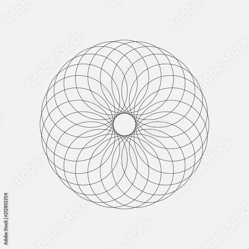 Vector icons set with simple geometric shapes transformations. Spirograph style decorative design elements isolated on white background