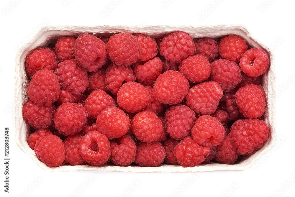 Ripe red raspberry, isolated on white background. Top view. Close-up. Ripe red raspberry, isolated on white background. Top view. Close-up.