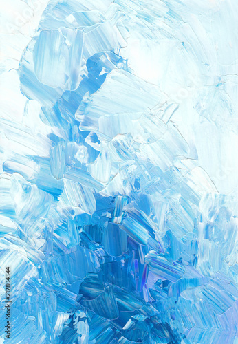 Blue abstraction, pallette knife painting. White and blue background