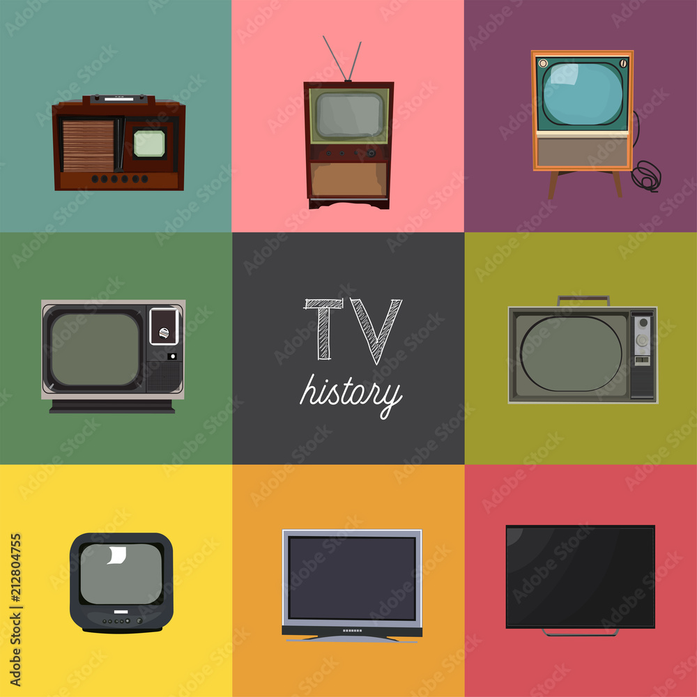 vector illustration history of television. tv technology elements collection. retro and modern