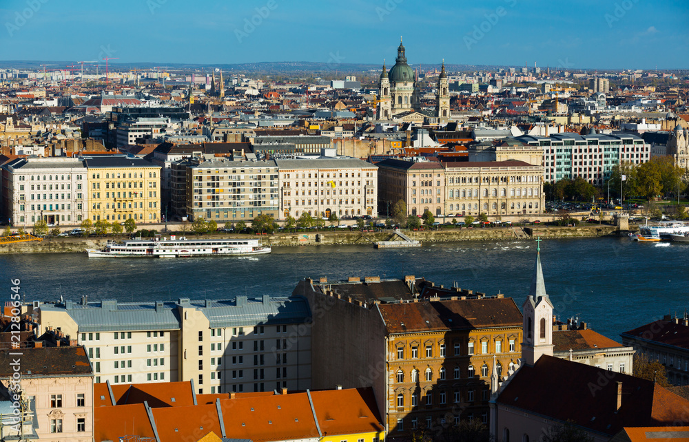 Old town Budapest with historical buildings and  Danube