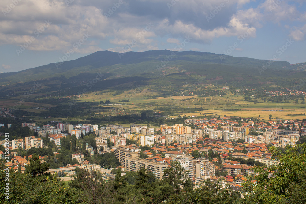 A view from the park Hissarluka to the town of Kyustendil and the Osogovo Mountain.