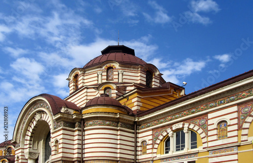  Details from Central Mineral Bath in Sofia, which is a monument of culture of national importance. Built in 1913 in the style of Secession, typical Bulgarian, Byzantine and Orthodox ornaments.