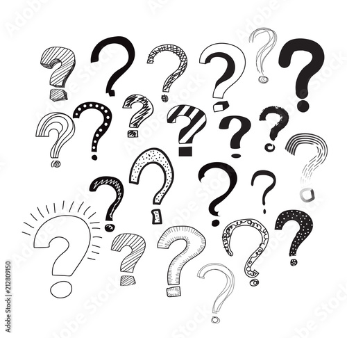 Doodle question marks. Hand drawn interrogation query symbols vector set. Mark sketch question collection illustration. faq icon