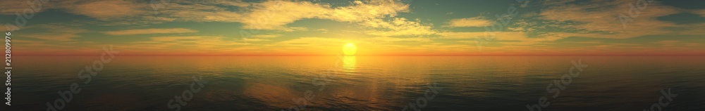 Beautiful sea view. Sea sunset. Light over the sea.
3D rendering
