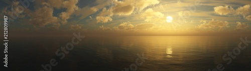 Beautiful sea view. Sea sunset. Light over the sea.
3D rendering
