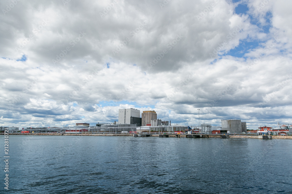 Factory on the shore. Industry. Industrial pollution Factory on the shore. Industry. Industrial pollution
