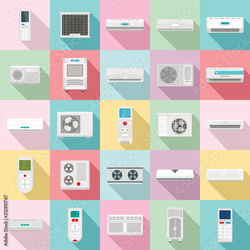 Conditioner air filter vent remote icons set. Flat illustration of 25 conditioner air filter vent remote vector icons for web