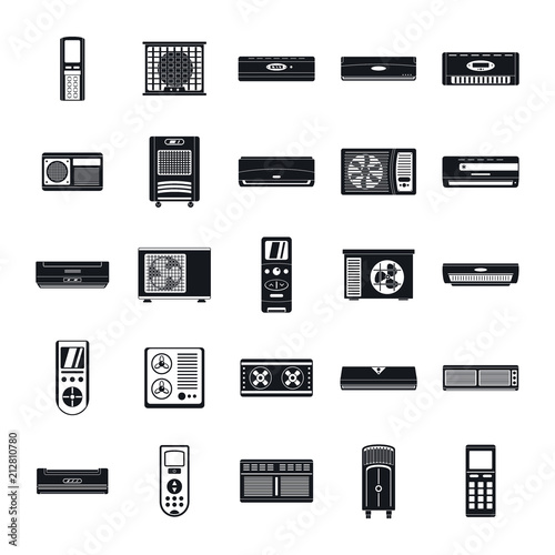 Conditioner air filter vent remote icons set. Simple illustration of 25 conditioner air filter vent remote vector icons for web
