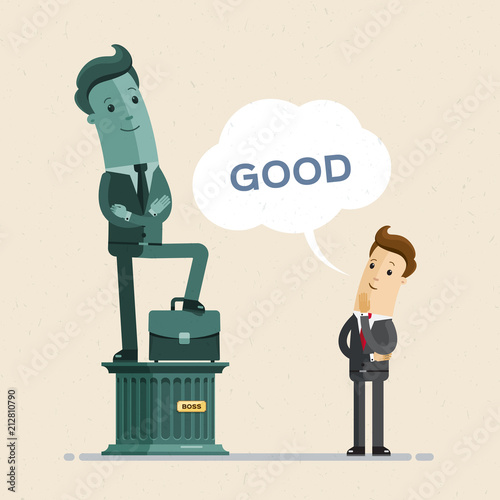 Businessman look at his sculpture, statue. Business leadership and ego concept.