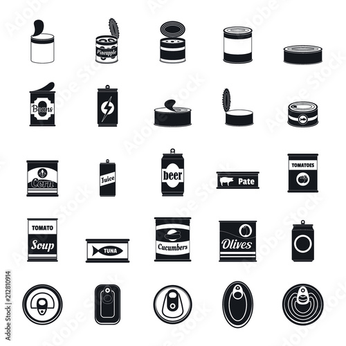 Tin can food package jar icons set. Simple illustration of 25 tin can food package jar vector icons for web
