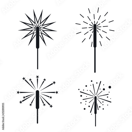 Sparkler fireworks bonfire icons set. Simple illustration of 4 sparkler fireworks bonfire vector icons for web photo
