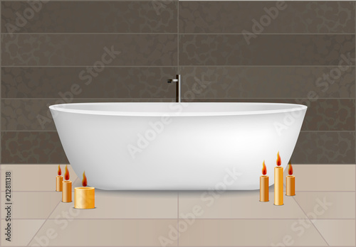 White bathtub concept background. Realistic illustration of white bathtub vector concept background for web design