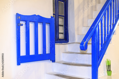 Stairs in Mykonos street in Mykonos, Greece