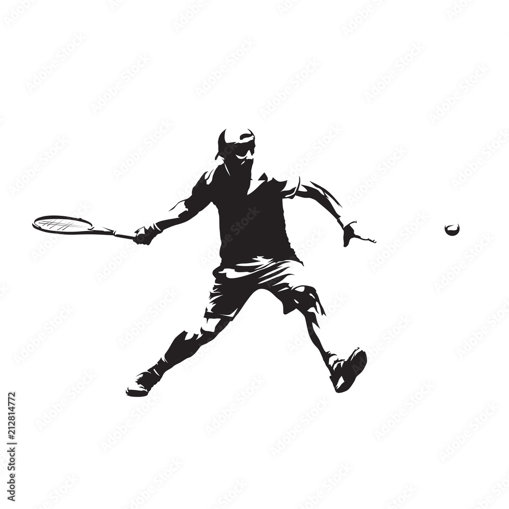 Tennis player isolated vector drawing, abstract silhouette. Forehand. Individual sport, active people - obrazy, fototapety, plakaty 