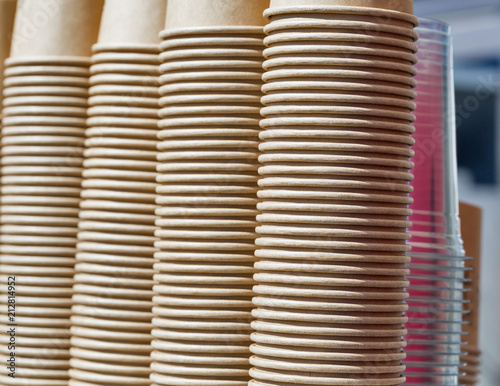 stack of paper cups for drinks closeup