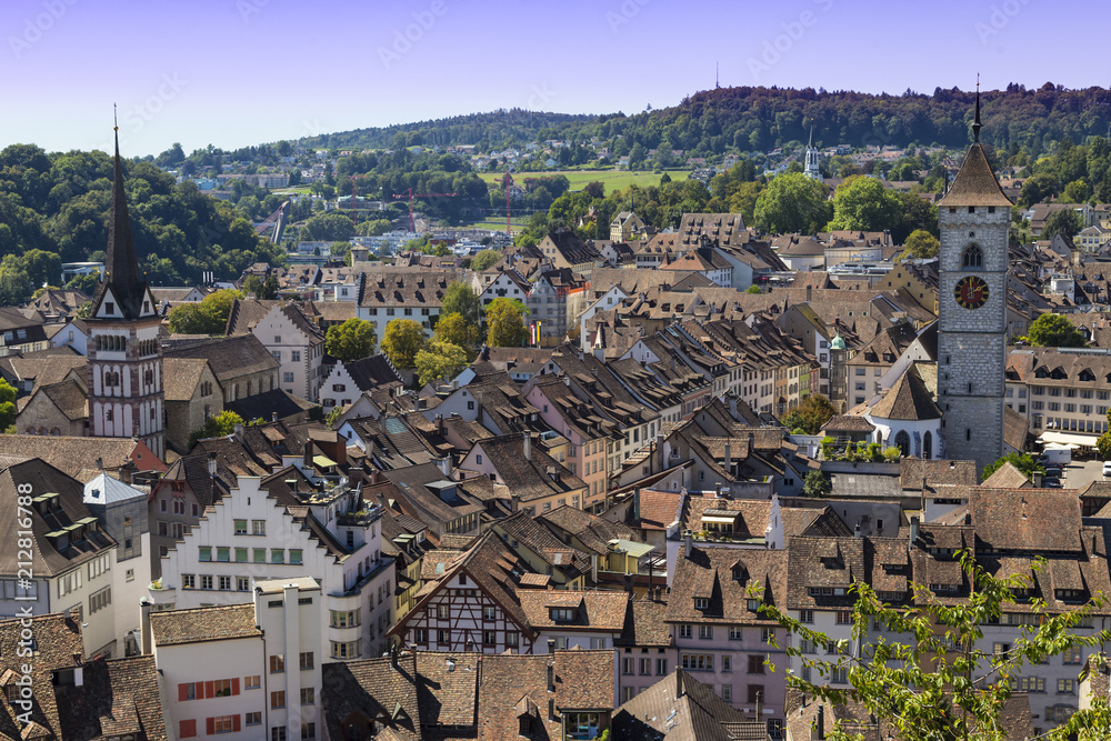City  Schaffhausen, Switzerland. Historical center. Top view